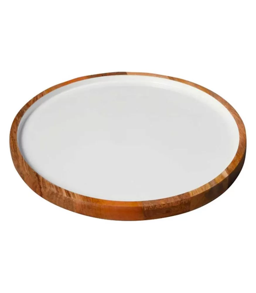 Be Home Assiette De Presentation Ronde En Bois De Manguier Et Email Blanc