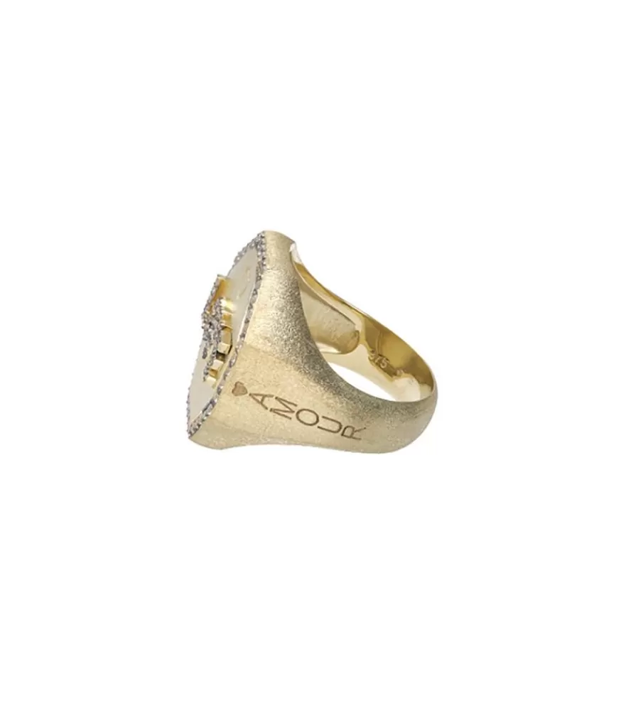 Femme Feidt Paris Bague Chevaliere Love Or Jaune Saphirs Blancs