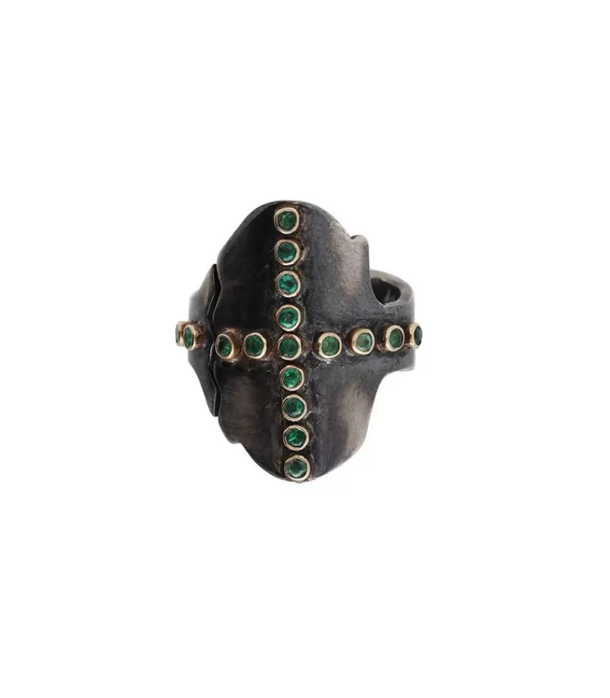 Femme Patricia Arango Bague Cross Ring Emerald