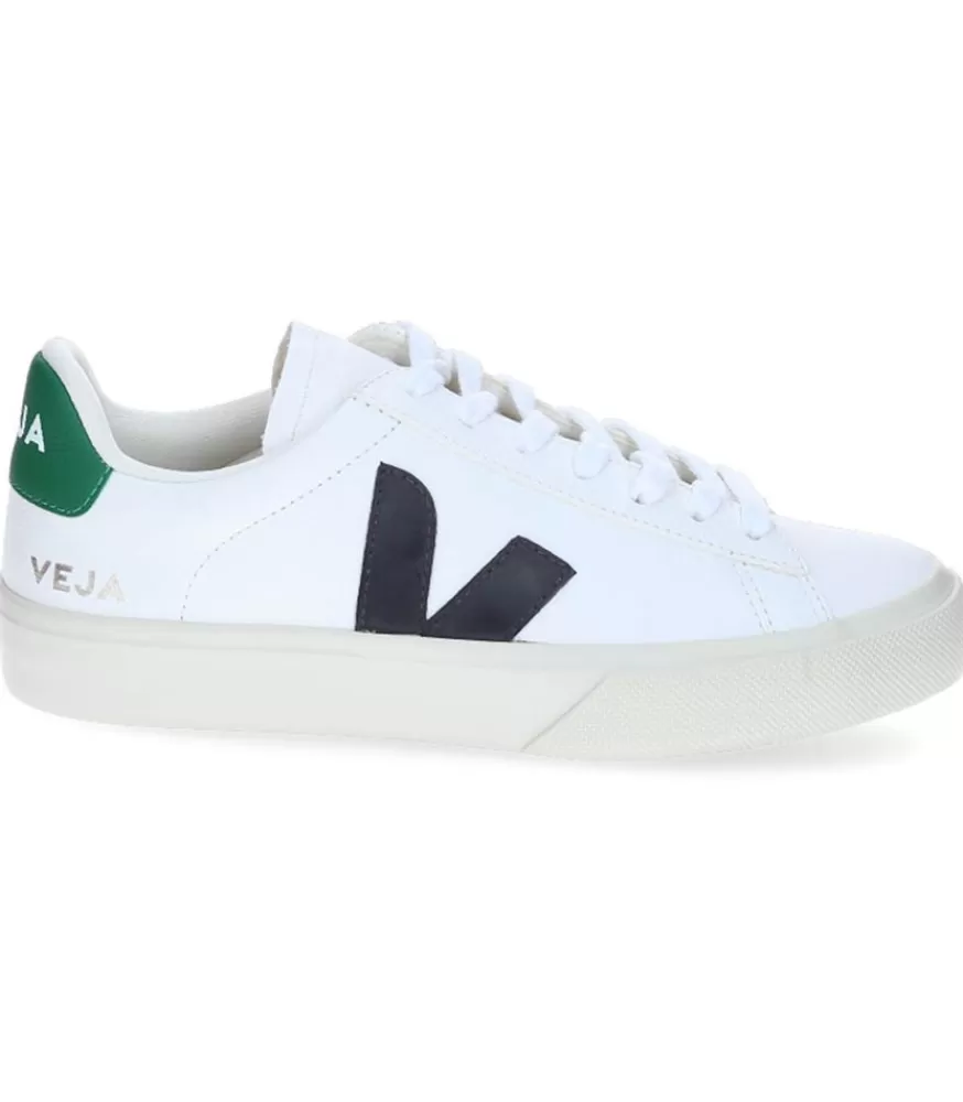 Femme Veja Baskets Campo Chromefree Leather White Black Emeraude