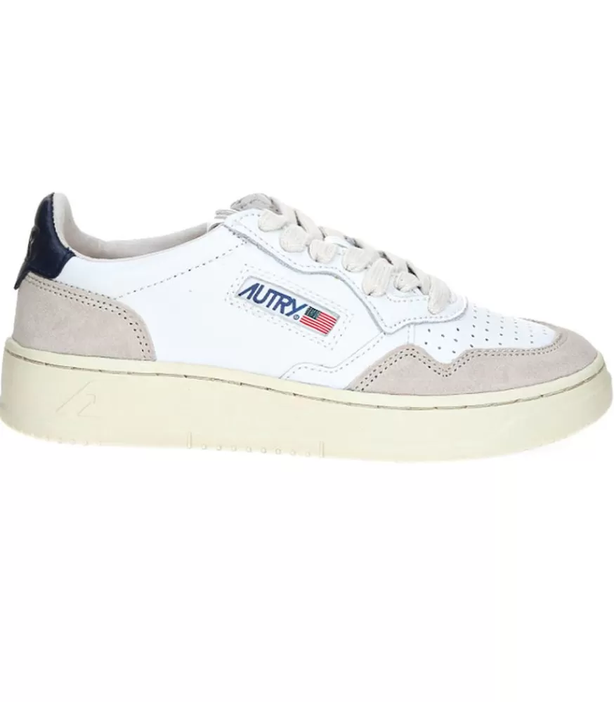 Homme Autry Baskets Homme Medalist Cuir Suede Blanc/Navy Blue