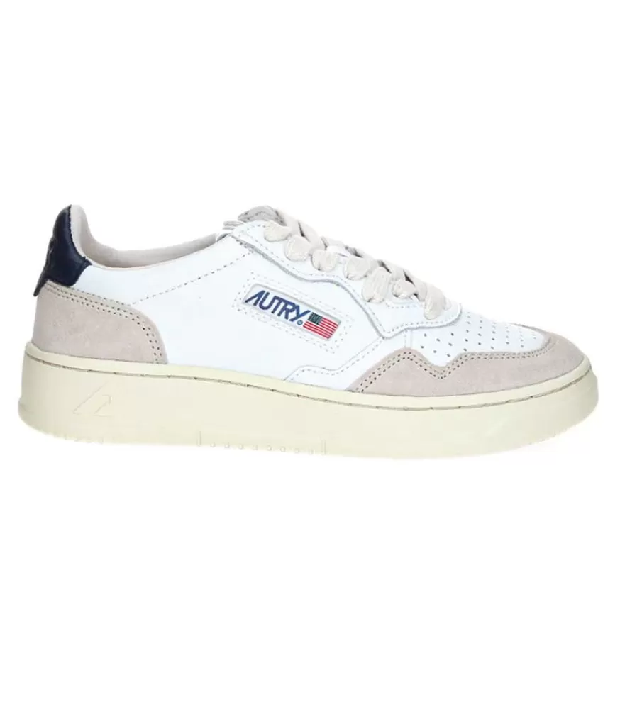 Homme Autry Baskets Homme Medalist Cuir Suede Blanc/Navy Blue