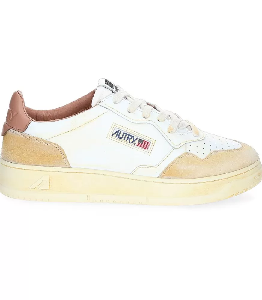 Homme Autry Baskets Homme Super Vintage Low Blanc Et Cafe