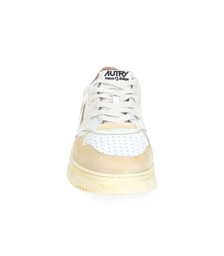 Homme Autry Baskets Homme Super Vintage Low Blanc Et Cafe