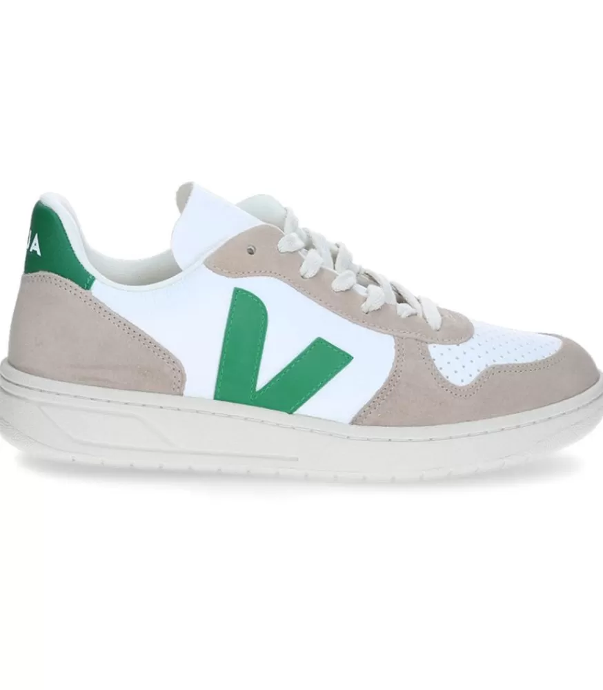 Homme Veja Baskets Homme V-10 Chromefree Leather White Emeraude Sahara