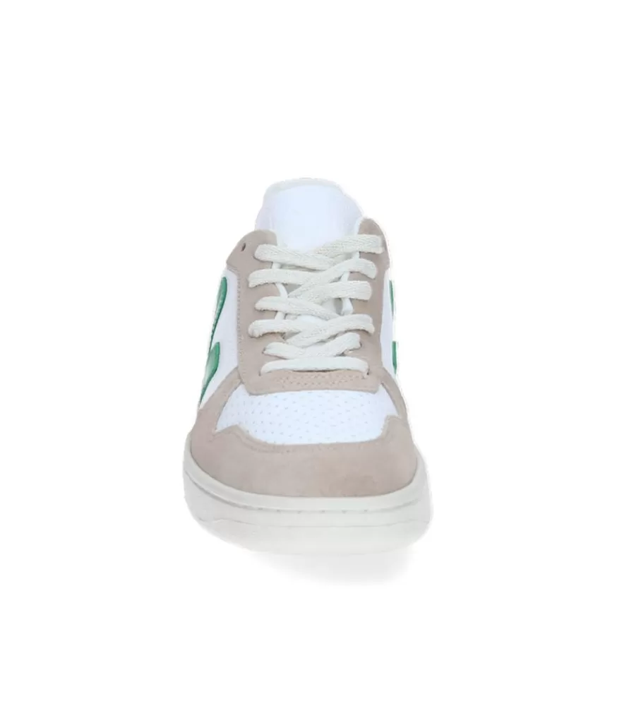 Homme Veja Baskets Homme V-10 Chromefree Leather White Emeraude Sahara