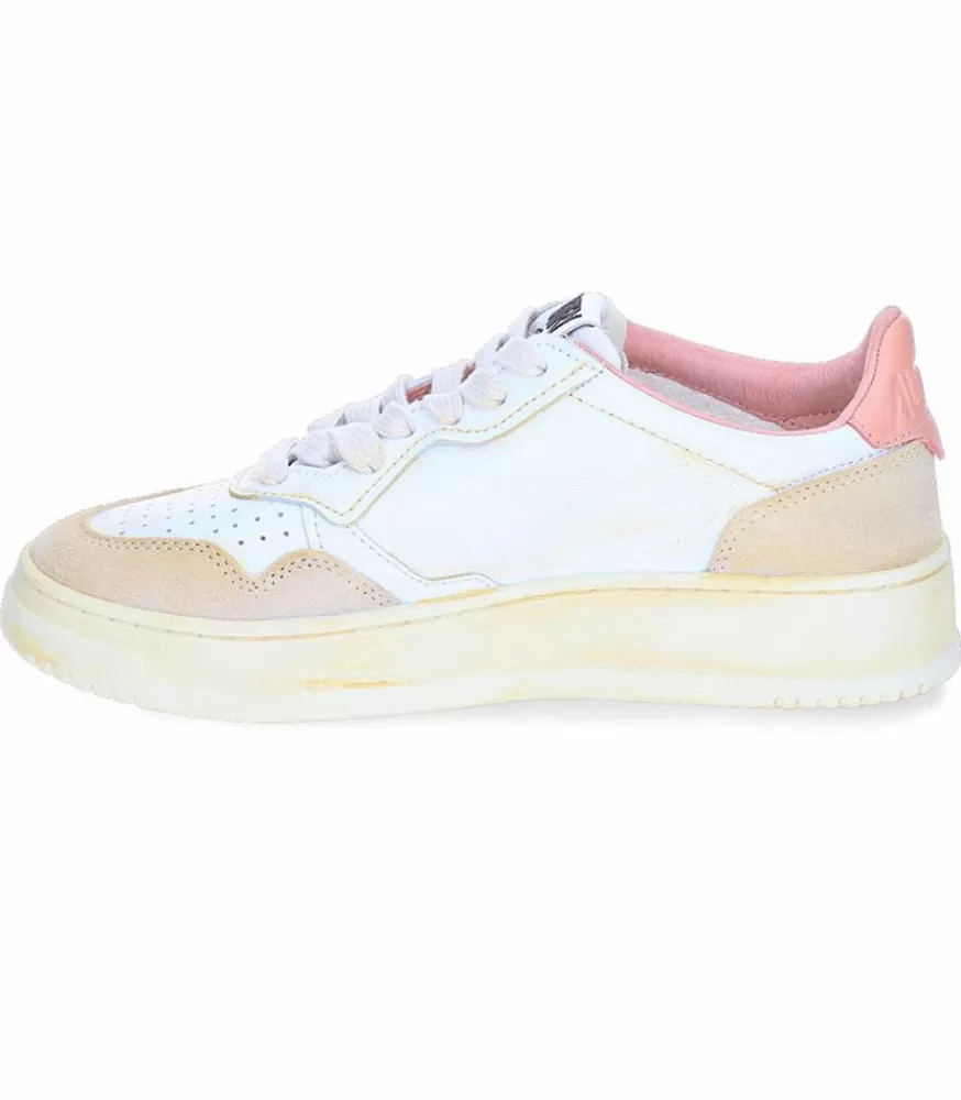 Femme Autry Baskets Medalist Low Super Vintage Blanc Jaune Et Sashimi