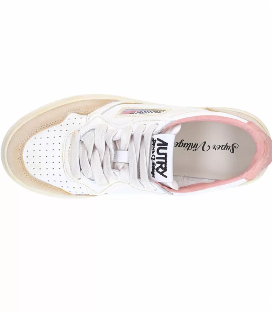 Femme Autry Baskets Medalist Low Super Vintage Blanc Jaune Et Sashimi