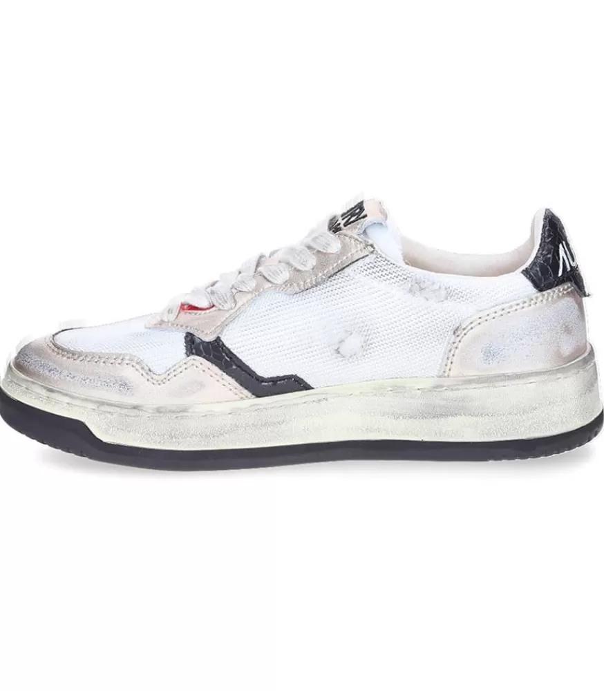 Femme Autry Baskets Medalist Low Super Vintage En Mesh Et Daim Blanc Et Or