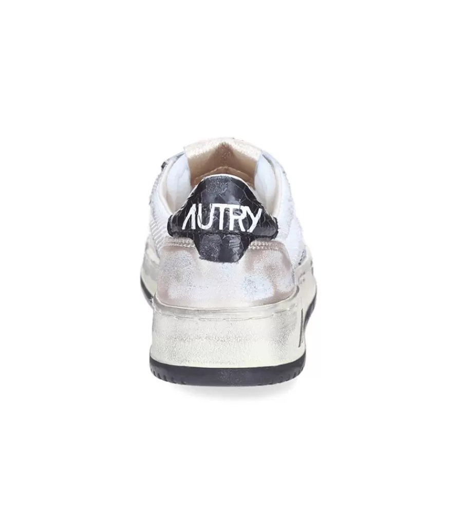 Femme Autry Baskets Medalist Low Super Vintage En Mesh Et Daim Blanc Et Or