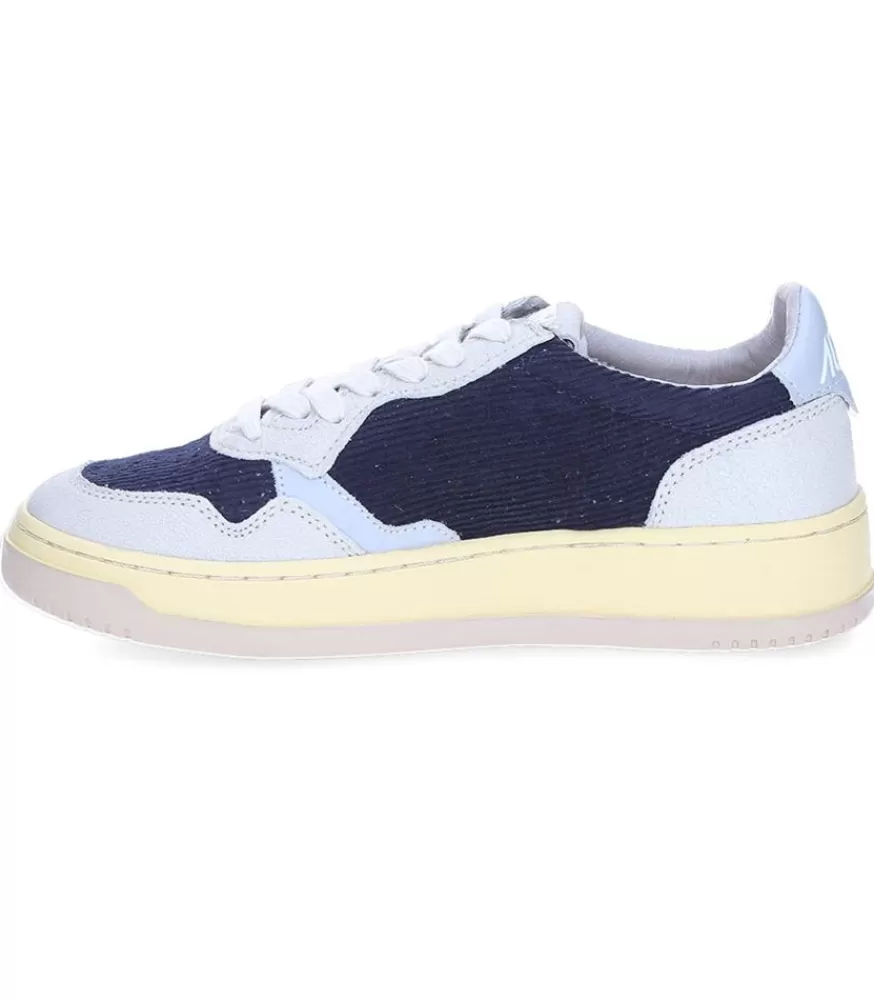 Femme Autry Baskets Medalist Low Velours Cotele Bleu Et Gris