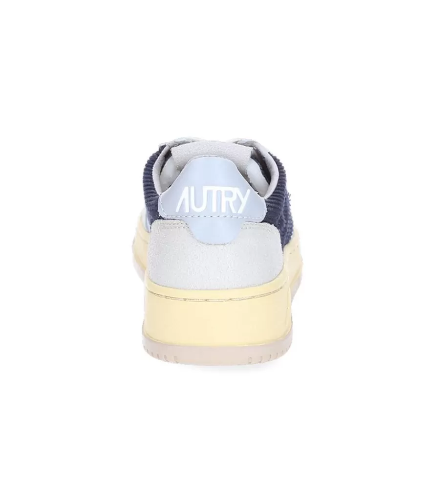 Femme Autry Baskets Medalist Low Velours Cotele Bleu Et Gris