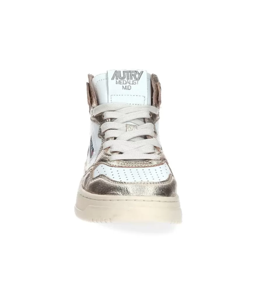 Femme Autry Baskets Medalist Mid Blanc Et Platinum