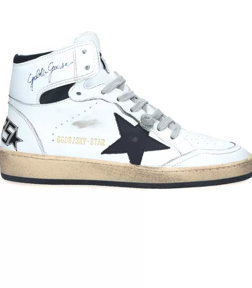 Femme Golden Goose Baskets Sky-Star Cuir Blanc Etoile Noire