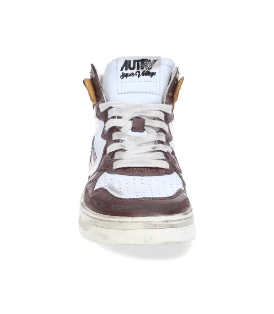 Femme Autry Baskets Super Vintage Mid Cuir White Brown Honey