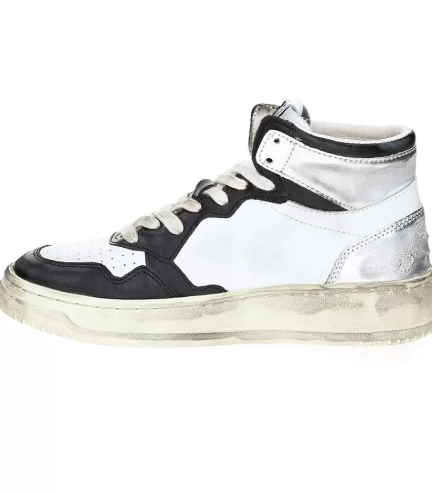Femme Autry Baskets Super Vintage Mid Noir Et Argent
