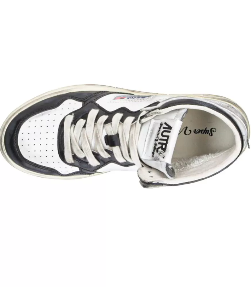 Femme Autry Baskets Super Vintage Mid Noir Et Argent