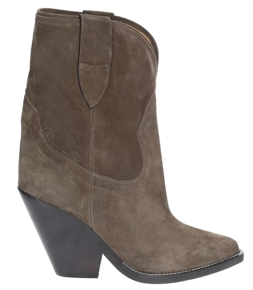 Femme Isabel Marant Bottines Veau Velours Leyane Khaki