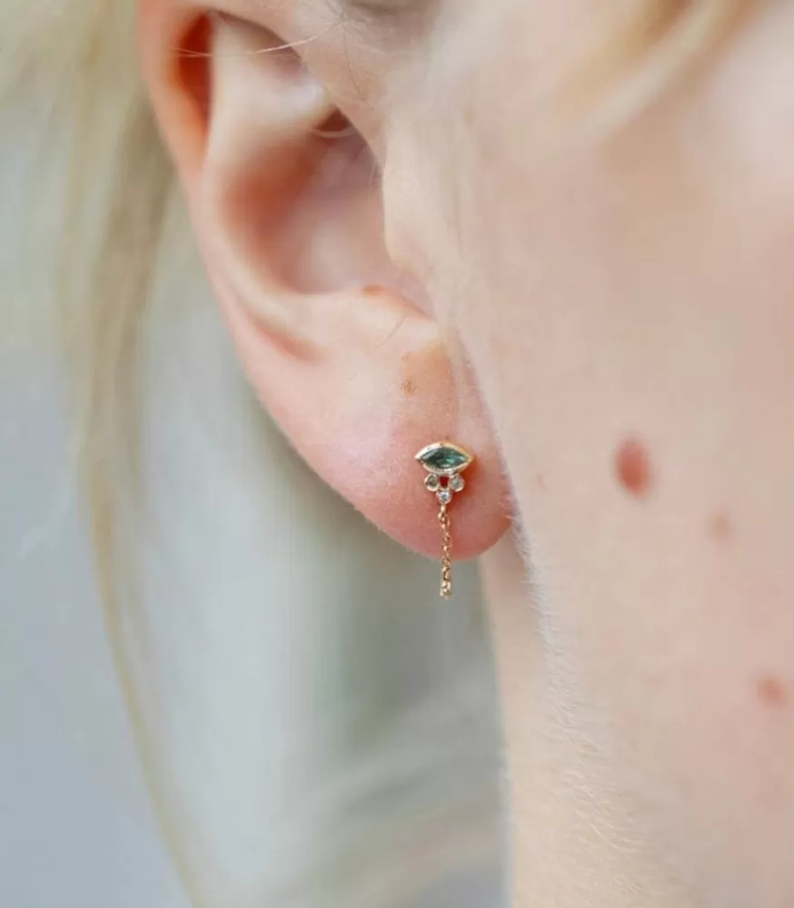 Femme Céline Daoust Boucle D'Oreille A Chaine Marquise En Tourmaline Bleue