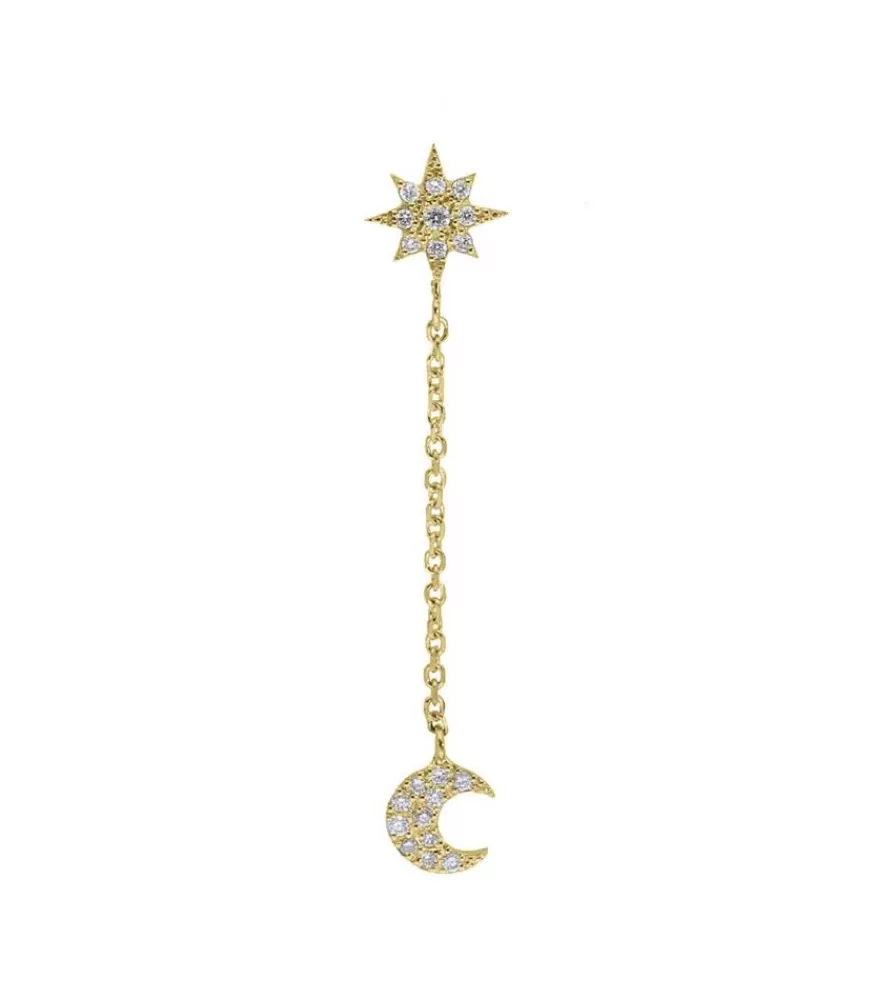 Femme Feidt Paris Boucle D'Oreille Pendante Etoile Et Lune A Diamants