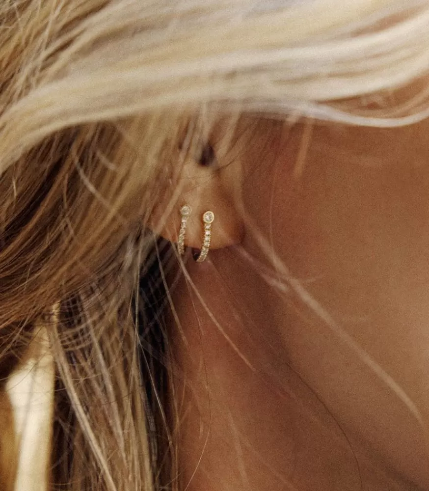 Femme And... Paris Boucle D'Oreille Semi Pavee Or Jaune Et Diamants