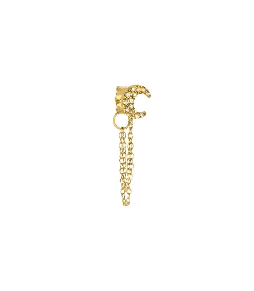 Femme And... Paris Boucle D'Oreille Stud Lune Pavee Et Chaine