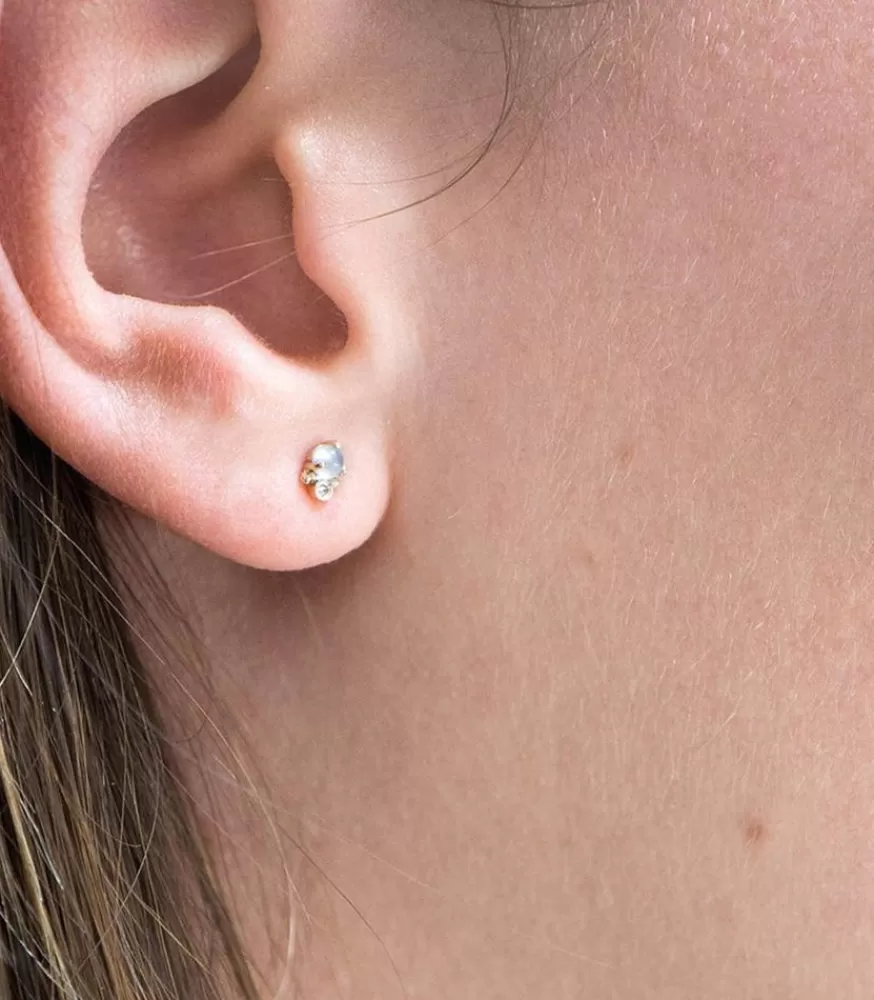 Femme Céline Daoust Boucle D'Oreille Unique Pierre De Lune Et Diamant