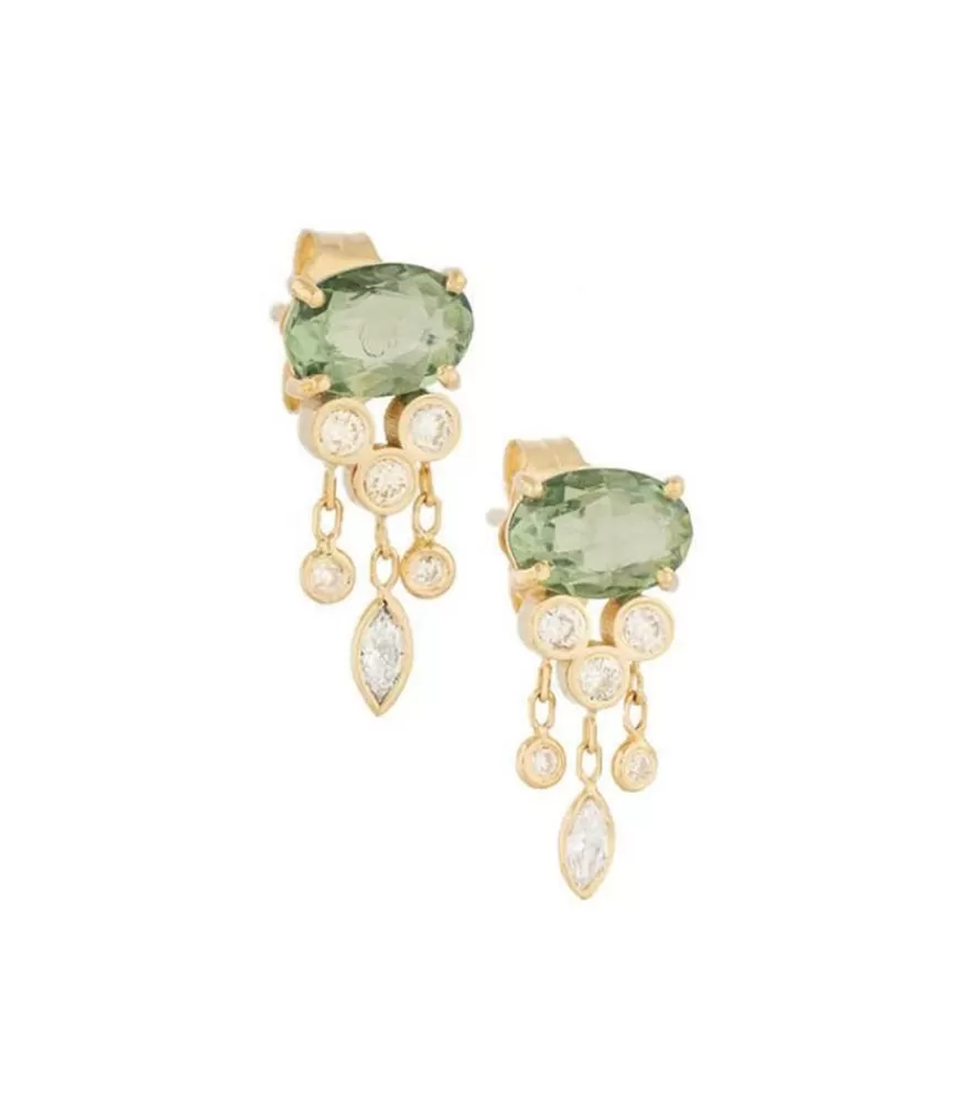 Femme Céline Daoust Boucles D'Oreilles Meduse Saphir Vert & Diamants