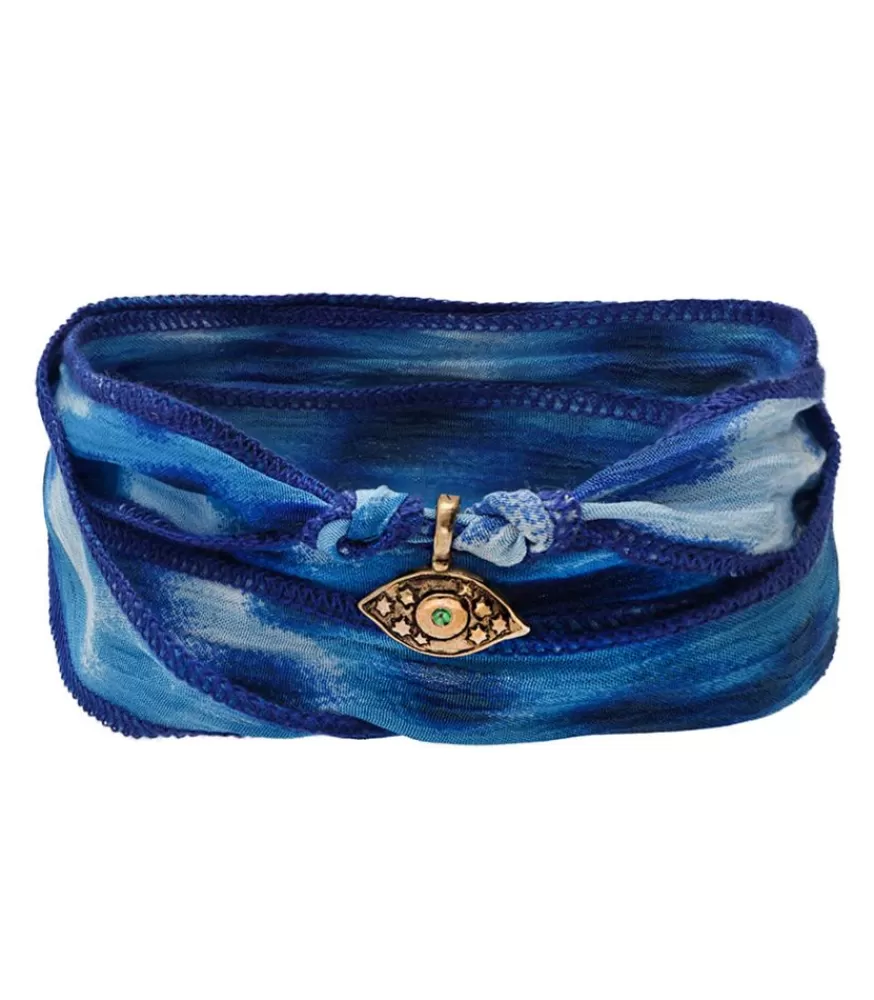Femme Catherine Michiels Bracelet En Soie A Nouer Et Charm Amazing Eye En Bronze Et Tsavorite