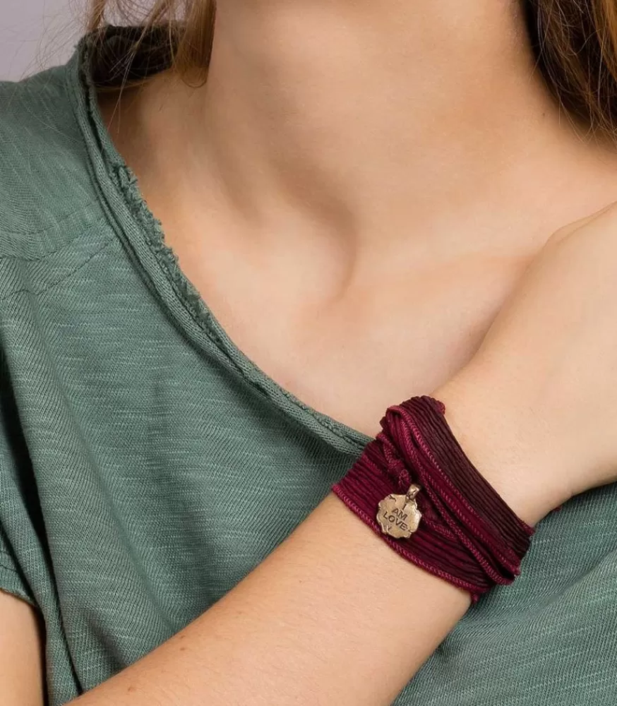 Femme Catherine Michiels Bracelet En Soie A Nouer Et Charm I Am Love En Bronze