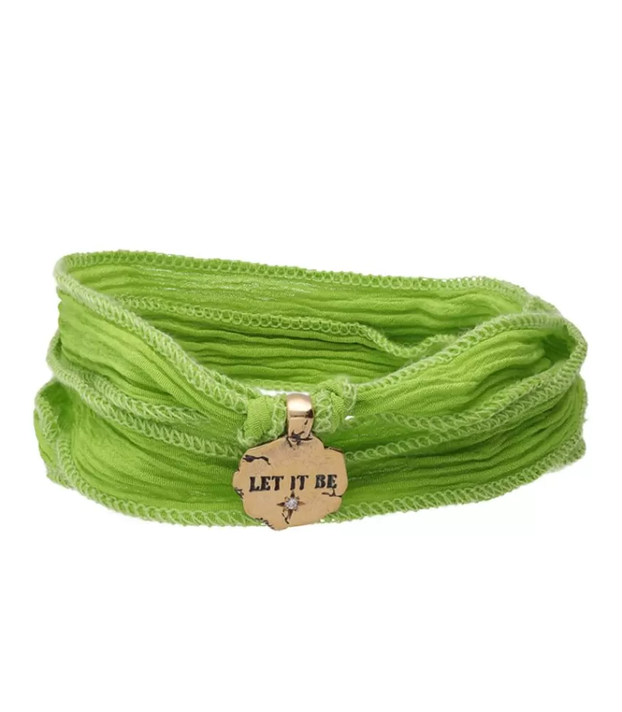Femme Catherine Michiels Bracelet En Soie A Nouer Et Charm Let It Be En Bronze Et Diamant