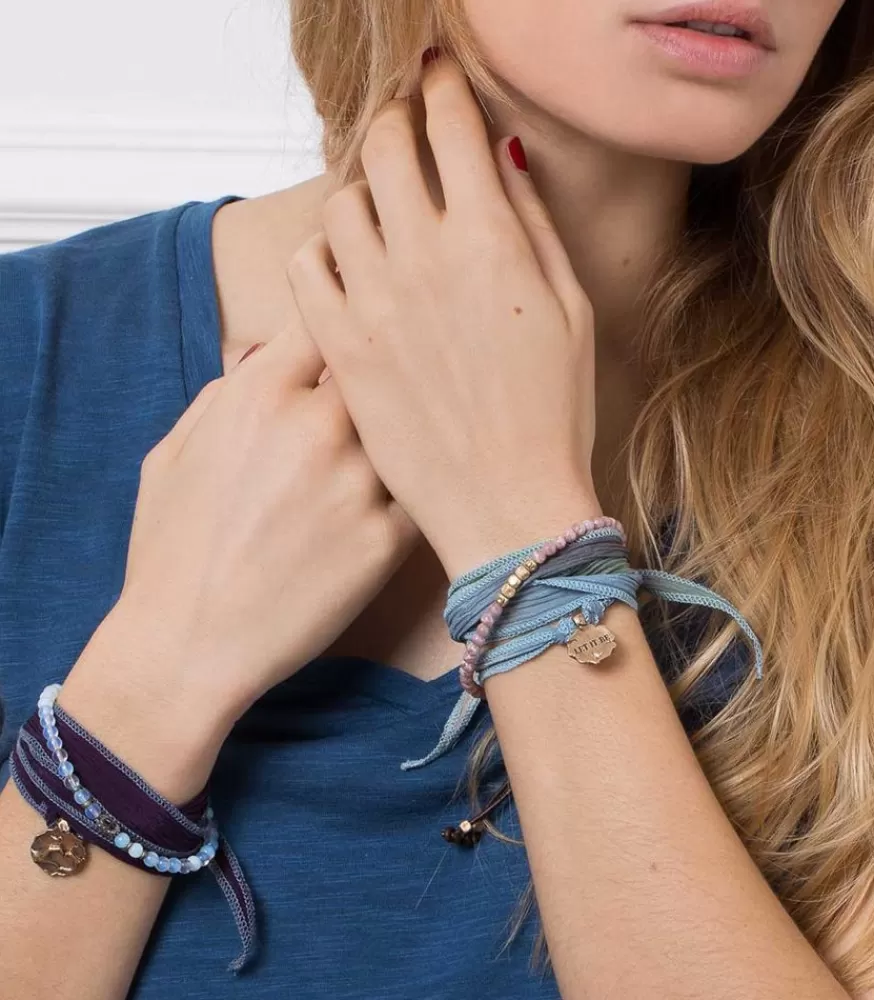 Femme Catherine Michiels Bracelet En Soie A Nouer Et Charm Let It Be En Bronze Et Diamant