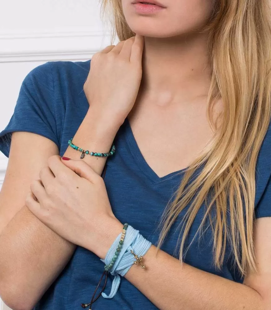 Femme Catherine Michiels Bracelet En Soie A Nouer Et Charm Mariel Cross En Bronze Et Diamant