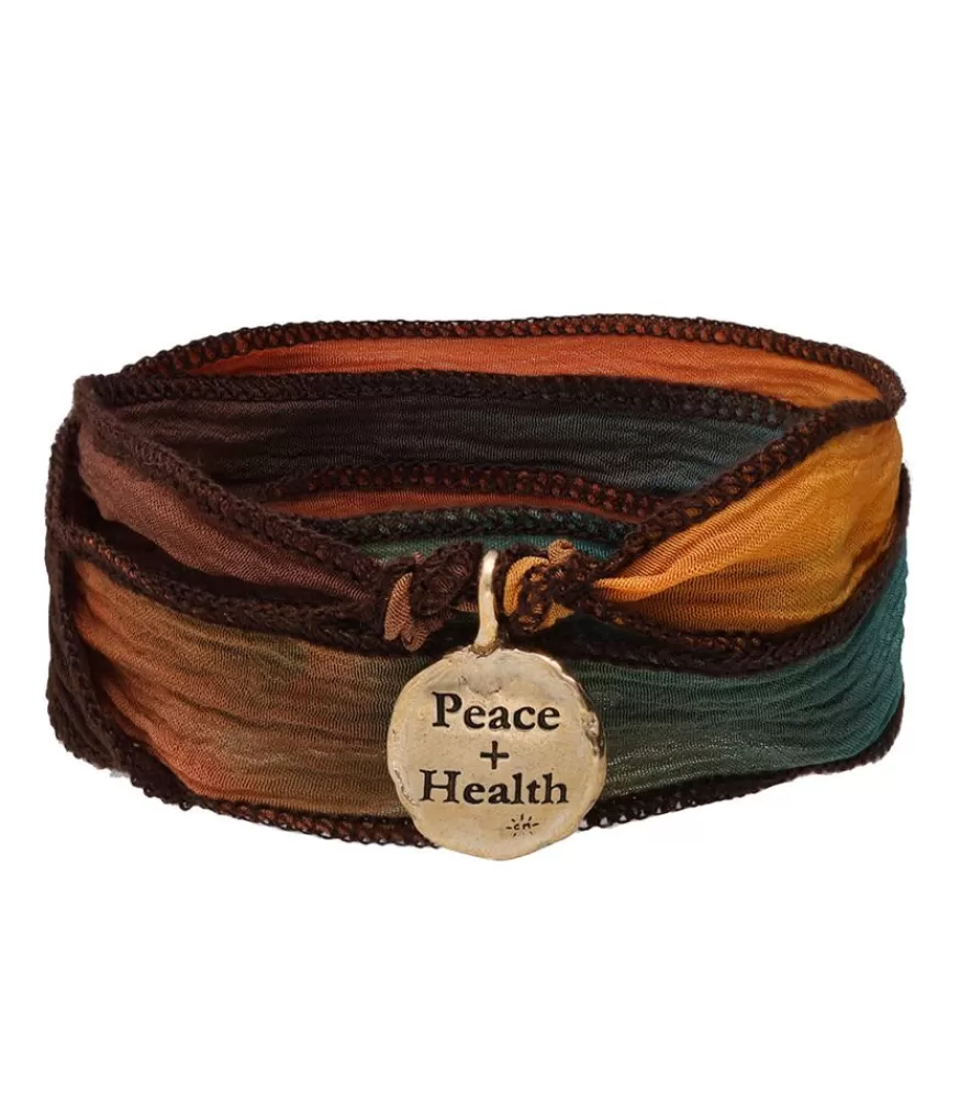 Femme Catherine Michiels Bracelet En Soie Et Charm Peace & Health En Bronze