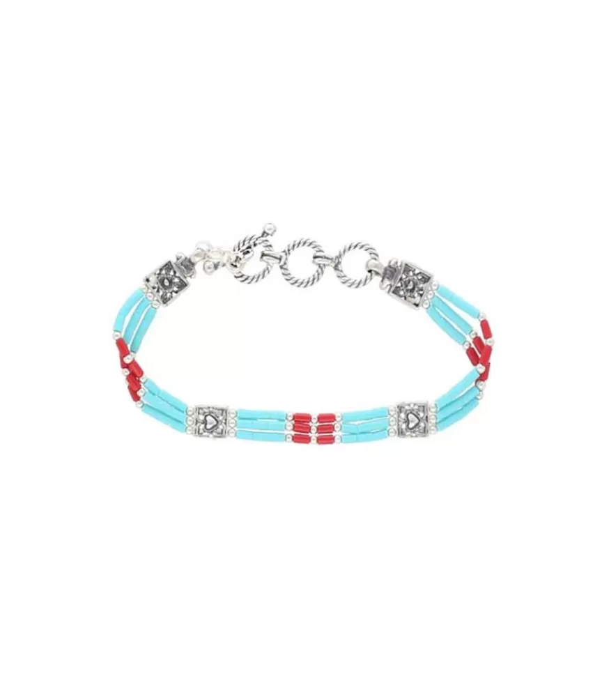 Femme Harpo Bracelet Navajo 3 Rangs Turquoise/Corail