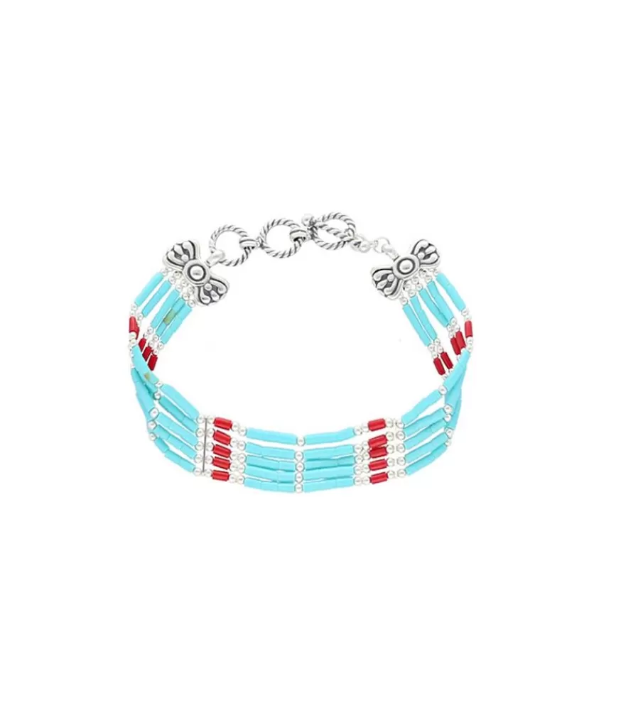 Femme Harpo Bracelet Navajo 5 Rangs Turquoise/Corail