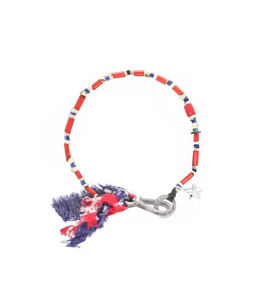 Femme Harpo Bracelet Pierres Diverses & Noeuf Marine/Rouge