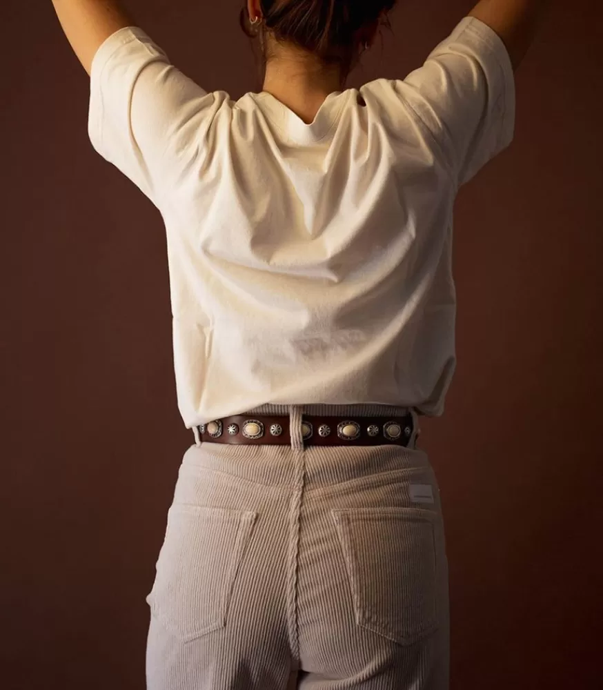 Femme Puntovita & Arsenice Ceinture En Cuir Tamponnee Pierres Marron X Jane De Boy