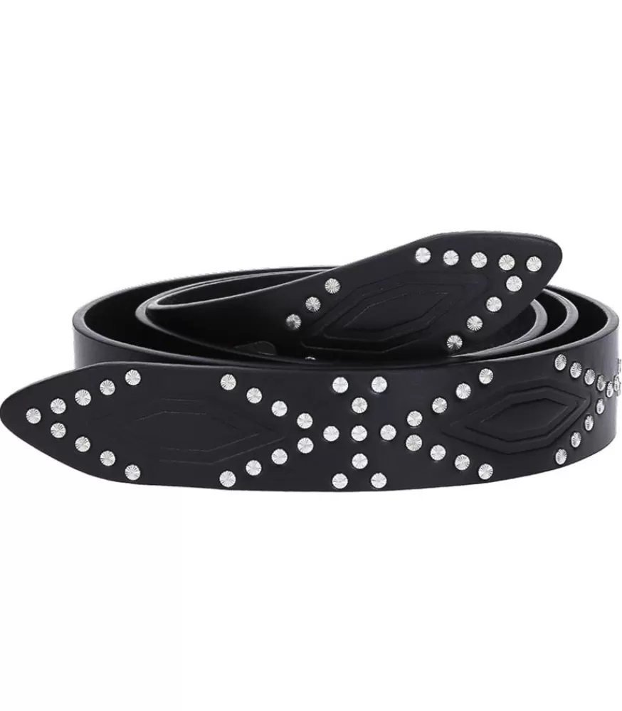 Femme Isabel Marant Ceinture Lecce En Cuir Noir Et Silver