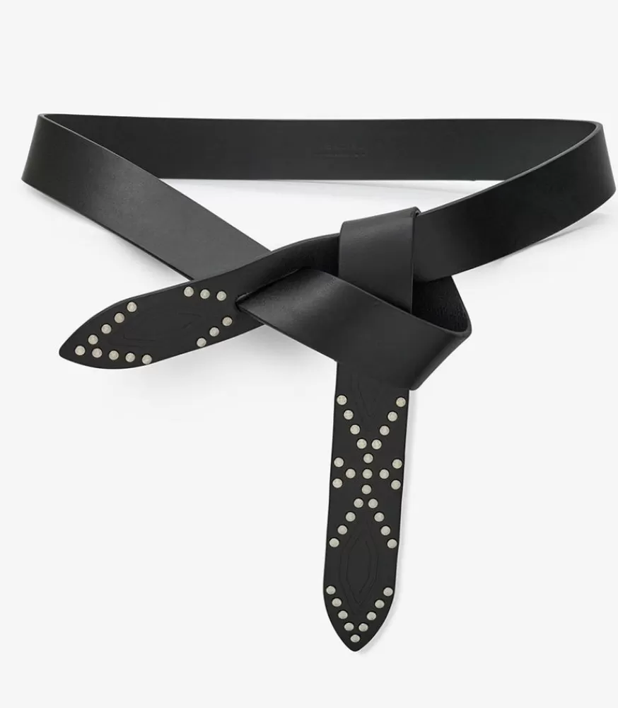 Femme Isabel Marant Ceinture Lecce En Cuir Noir Et Silver