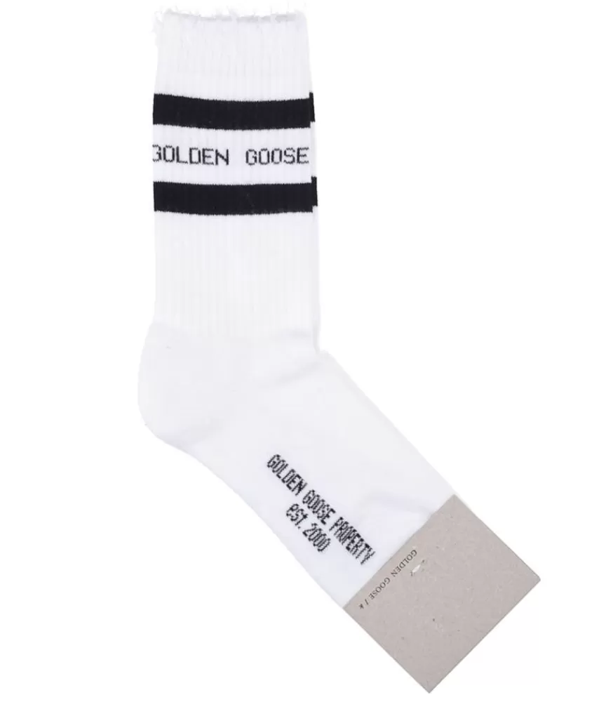 Femme Golden Goose Chaussettes Hautes A Rayures Blanc/Noir