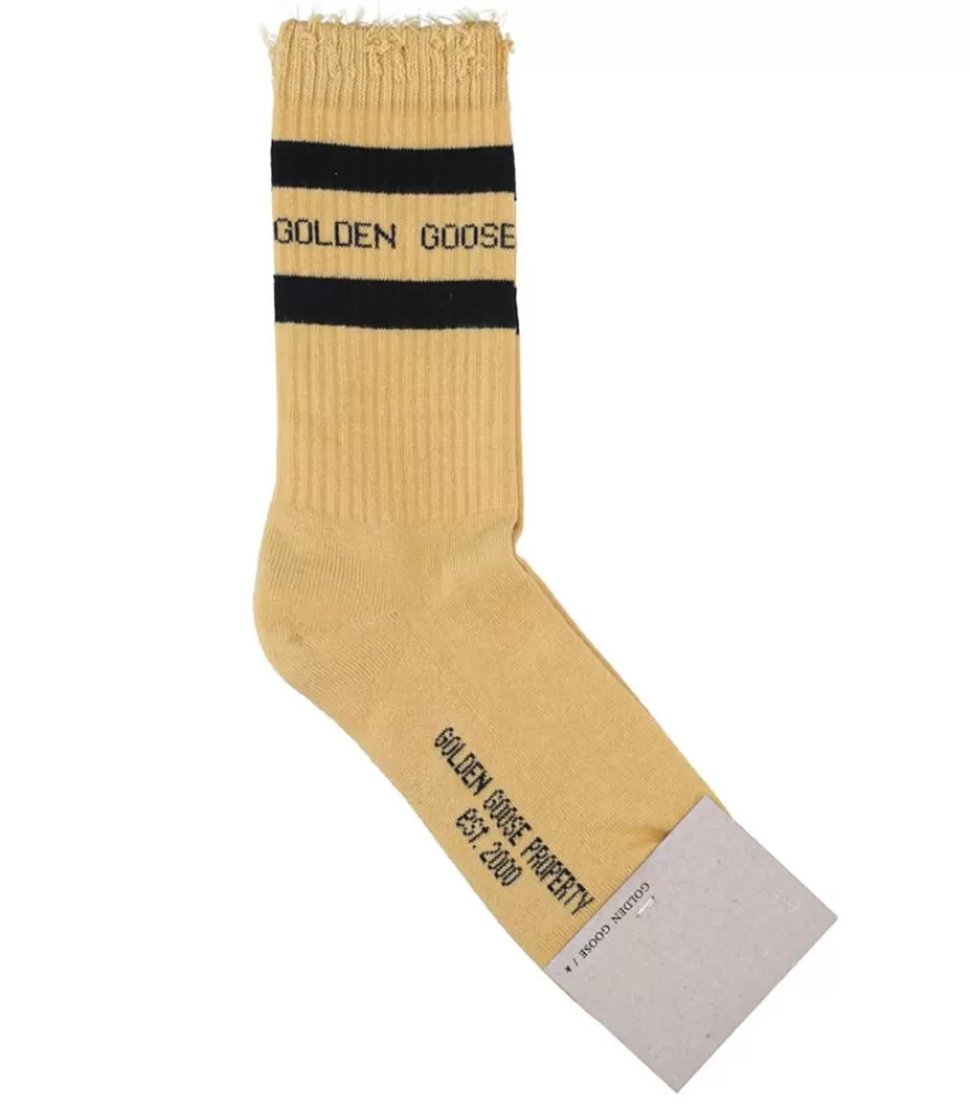 Femme Golden Goose Chaussettes Hautes A Rayures Dark Sand/Noir