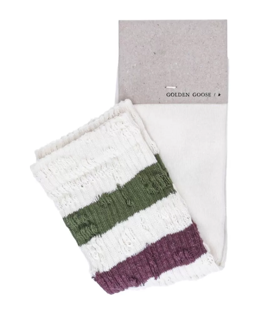 Femme Golden Goose Chaussettes Hautes A Rayures Papyrus/Pesto