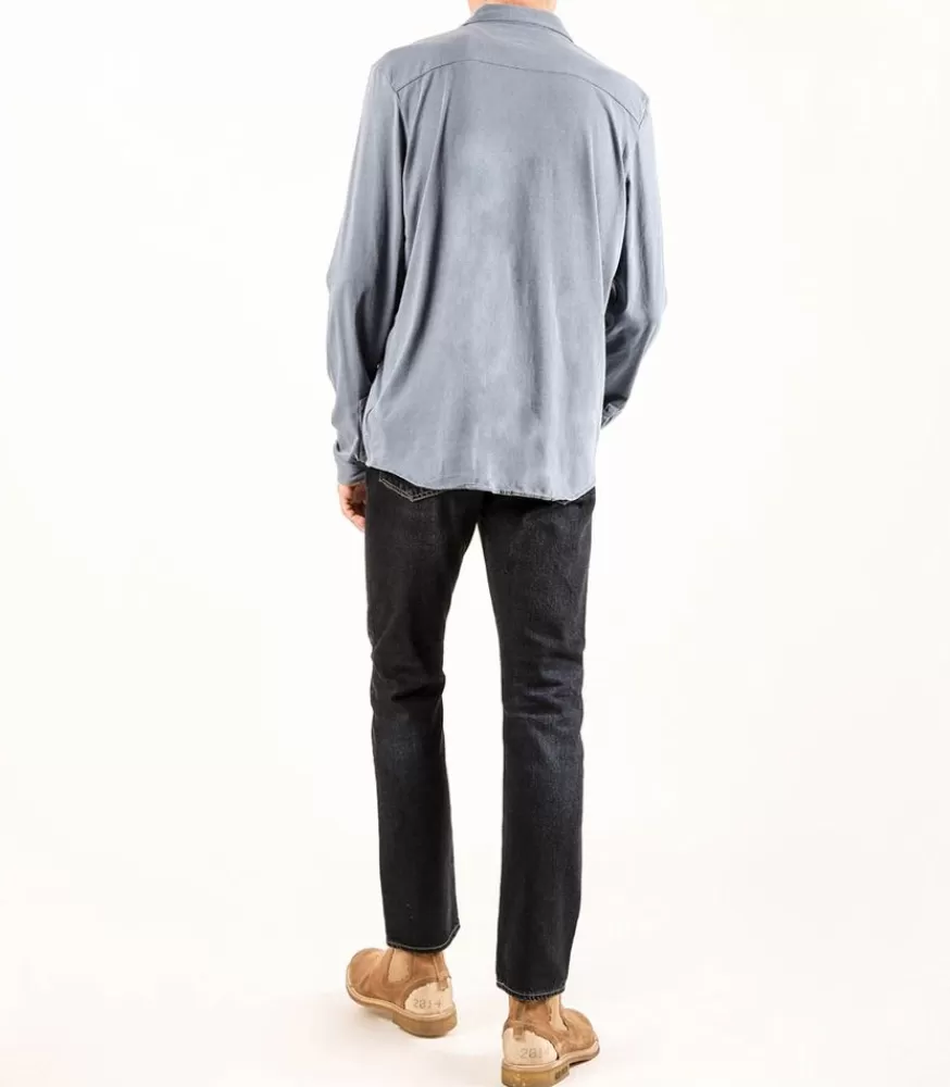 Homme Majestic Filatures Chemise Homme A Manches Longues Bleu Vintage