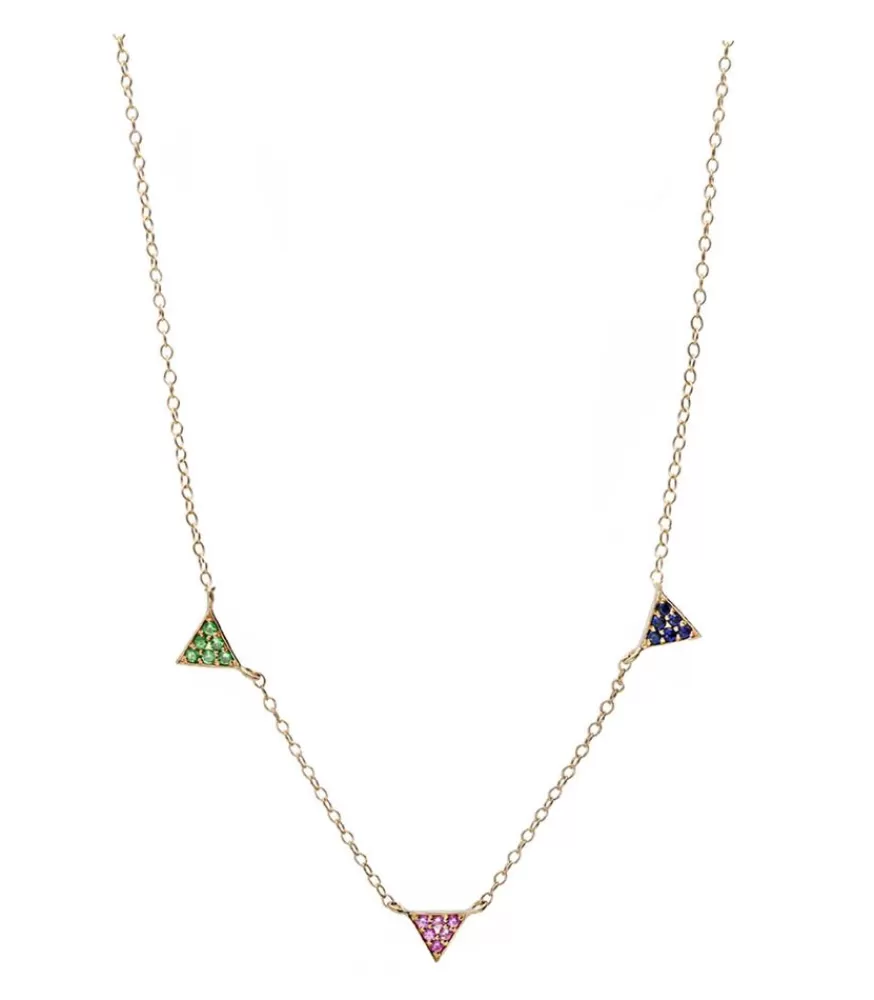Femme And... Paris Collier Choker Triangles Saphir Rose, Saphir Bleu Et Tsavorite