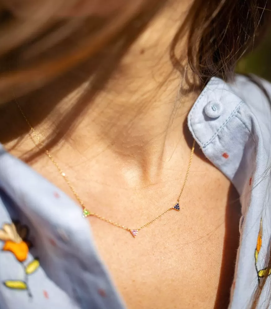 Femme And... Paris Collier Choker Triangles Saphir Rose, Saphir Bleu Et Tsavorite