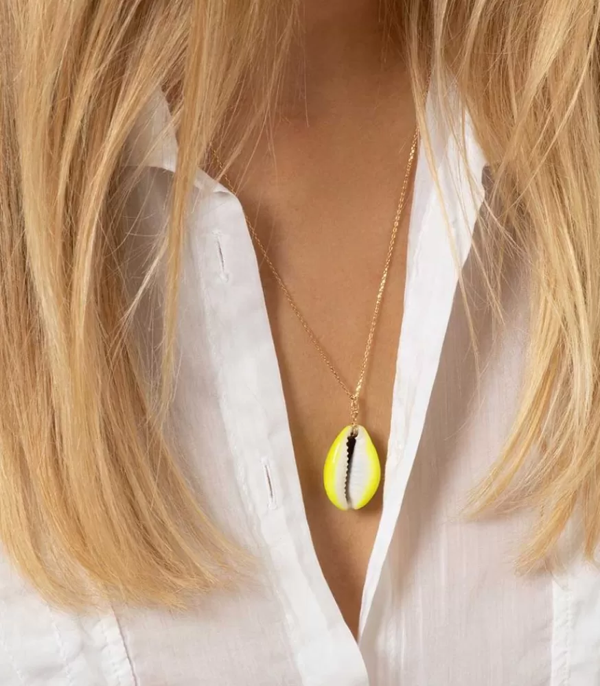 Femme Aurélie Bidermann Collier Coquillage Merco Jaune Fluo