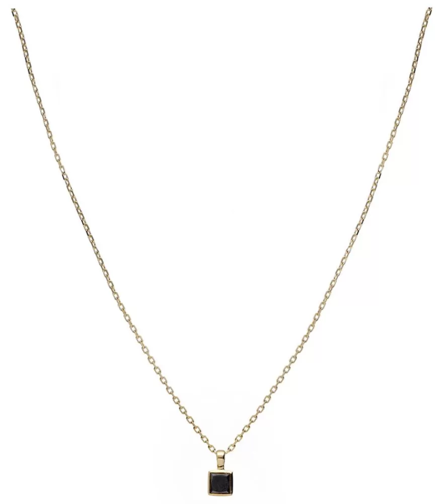 Femme And... Paris Collier Forcat Lime Avec Diamant Noir Princesse Carre En Or Jaune