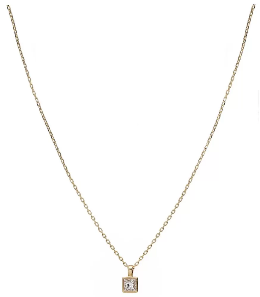 Femme And... Paris Collier Forcat Lime Avec Diamant Princesse Carre En Or Jaune