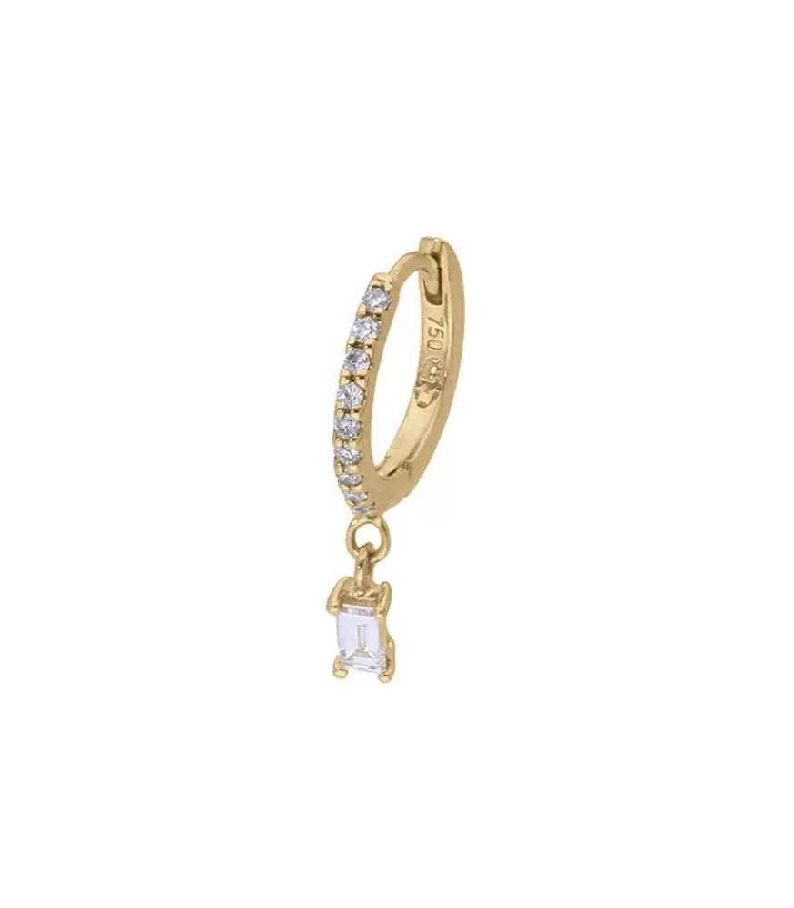 Femme And... Paris Creole Or Jaune Demi-Pavee Diamants Et 1 Diamant Baguette